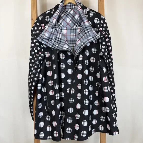 Vintage Y2K UBU Black White Polka Dot Reversible Raincoat #1297 Size 3X - Picture 7 of 14